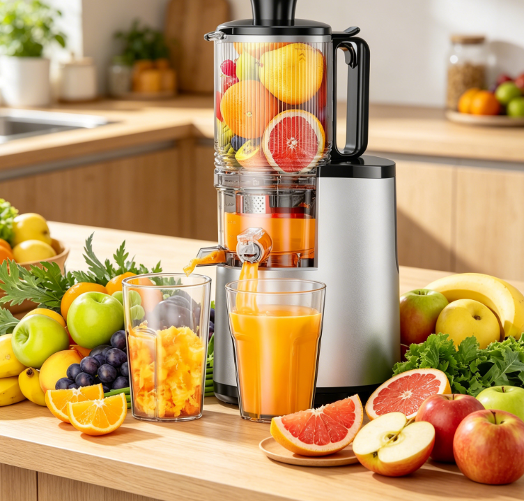 Cold Press Juicer, 5.5" Extra Large Feed Chute, 250W Slow Masticating Juicer, High Juice Yield, Easy Clean, Reverse Function for Whole Fruits & Vegetables
