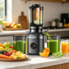 Cold Press Masticating Juicer with Built-in Blades for Slicing Whole Fruits & Vegetables, 4.35" Large Feeding Chute, Quiet Operation, Easy to Clean, High Juice Yield