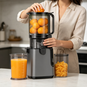 Cold Press Juicer with 5.8" Extra Large Feed Chute for Whole Vegetables & Fruits, 350W Slow Masticating Juicer, Easy to Clean for Batch Juicing