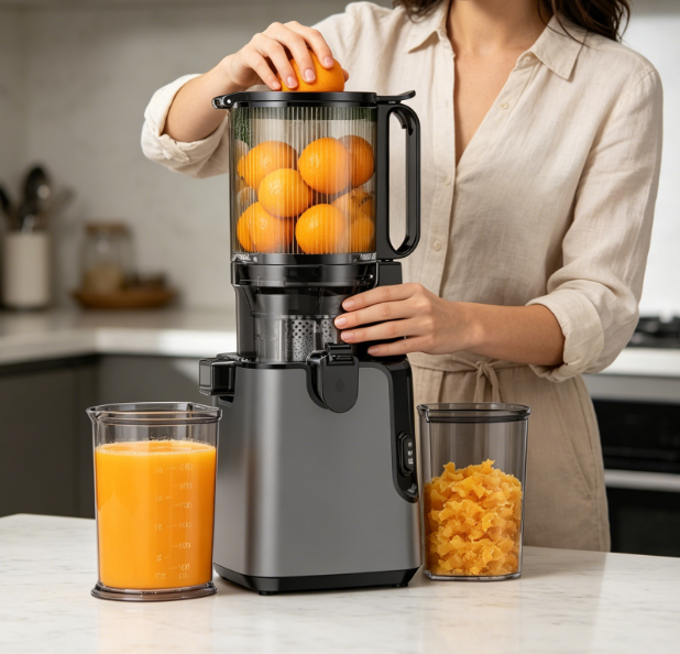 Cold Press Juicer with 5.8" Extra Large Feed Chute for Whole Vegetables & Fruits, 350W Slow Masticating Juicer, Easy to Clean for Batch Juicing
